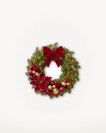 Grand Apparat Opéra Christmas wreath, 40 cm: red velvet bow, poinsettias, red and gold baubles 