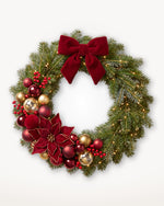 Grand Apparat Opéra Christmas wreath, 70 cm: red velvet bow, poinsettias, red and gold baubles 