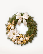 Grand Apparat Sacré-Cœur Christmas wreath, 60 cm: ivory satin bow, white poinsettia and gold baubles 