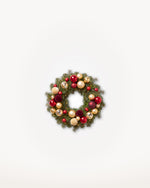 Couronne de Noël Parure Opéra de 30 cm : Nordmann naturel, boules rouges, or et bordeaux en grappes 