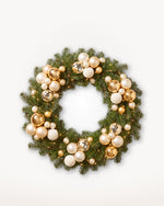 Couronne de Noël Parure Sacré-Cœur de 60 cm : Nordmann naturel, boules or et ivoire en grappes 