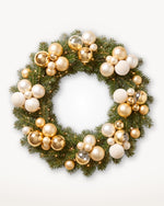 Couronne de Noël Parure Sacré-Cœur de 70 cm : Nordmann naturel, boules or et ivoire en grappes 