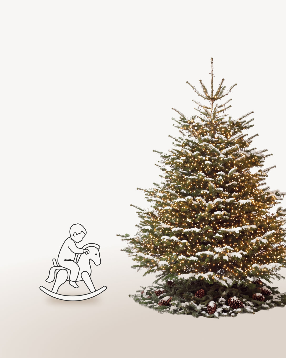 Sapin de Noël Étincelles de 250 cm représenté à l'échelle à côté de silhouettes, pour juger de sa hauteur 