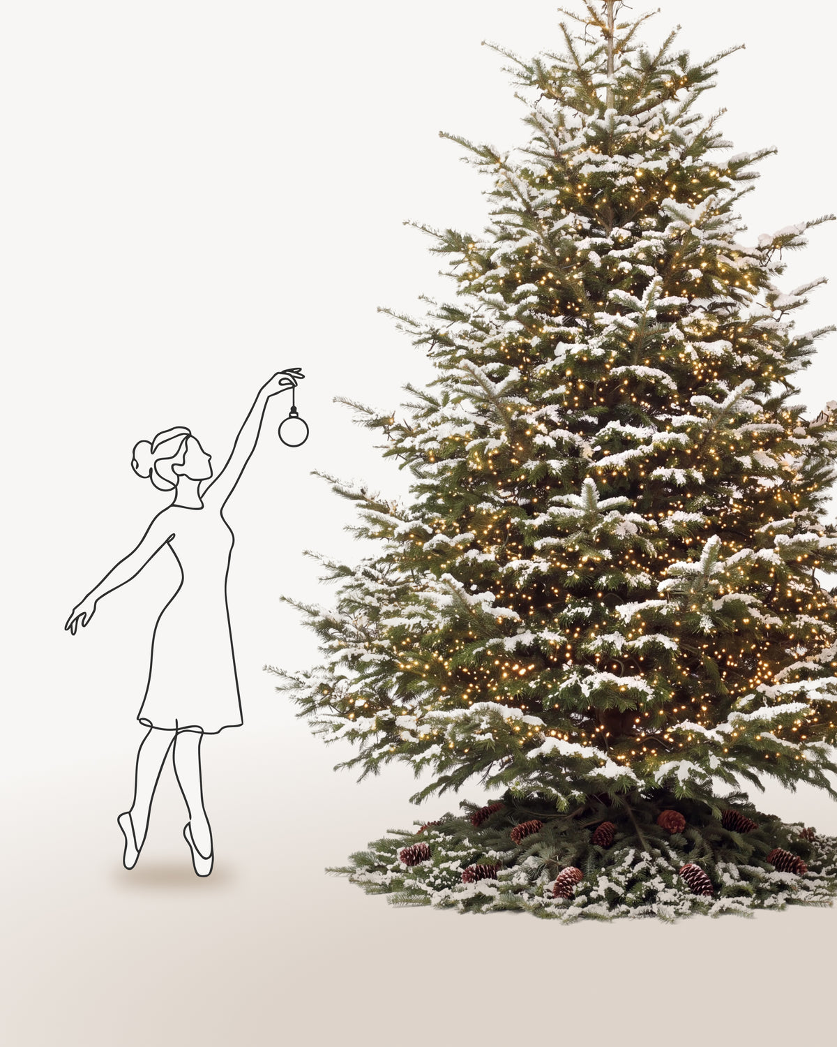 Sapin de Noël Étincelles de 350 cm représenté à l'échelle à côté de silhouettes, pour juger de sa hauteur 