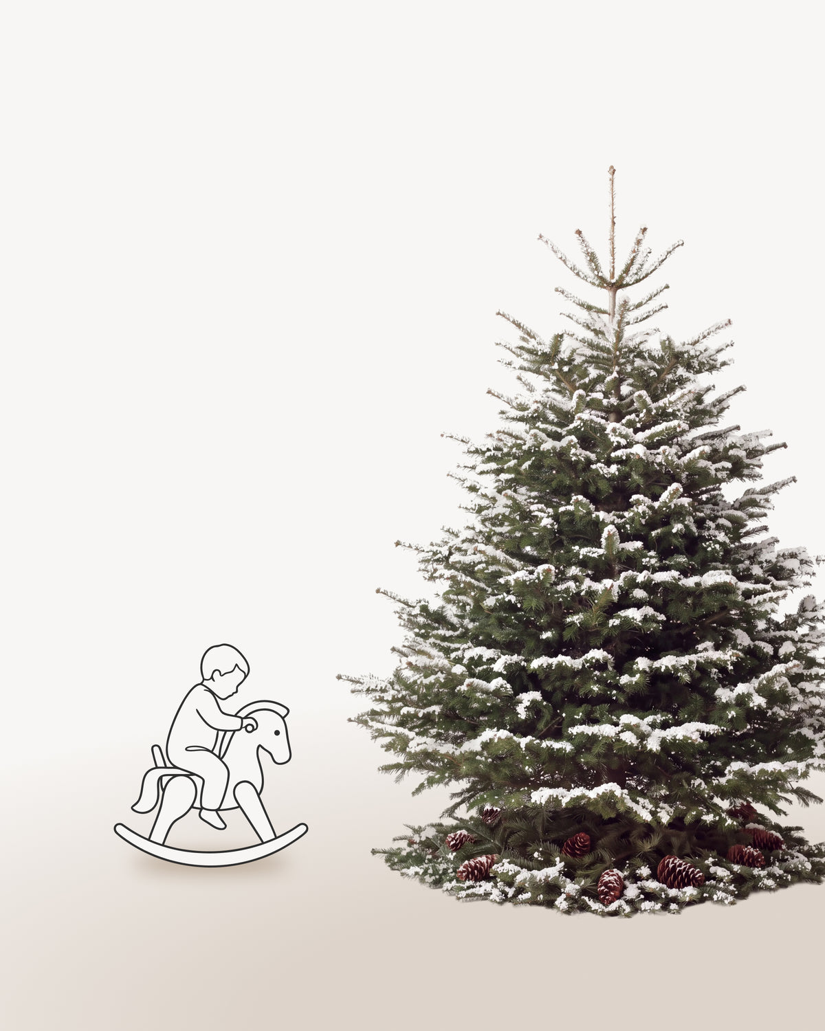 Sapin de Noël Forêt de 250 cm représenté à l'échelle à côté de silhouettes, pour juger de sa hauteur 