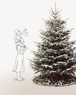 Sapin de Noël Forêt de 300 cm représenté à l'échelle à côté de silhouettes, pour juger de sa hauteur 