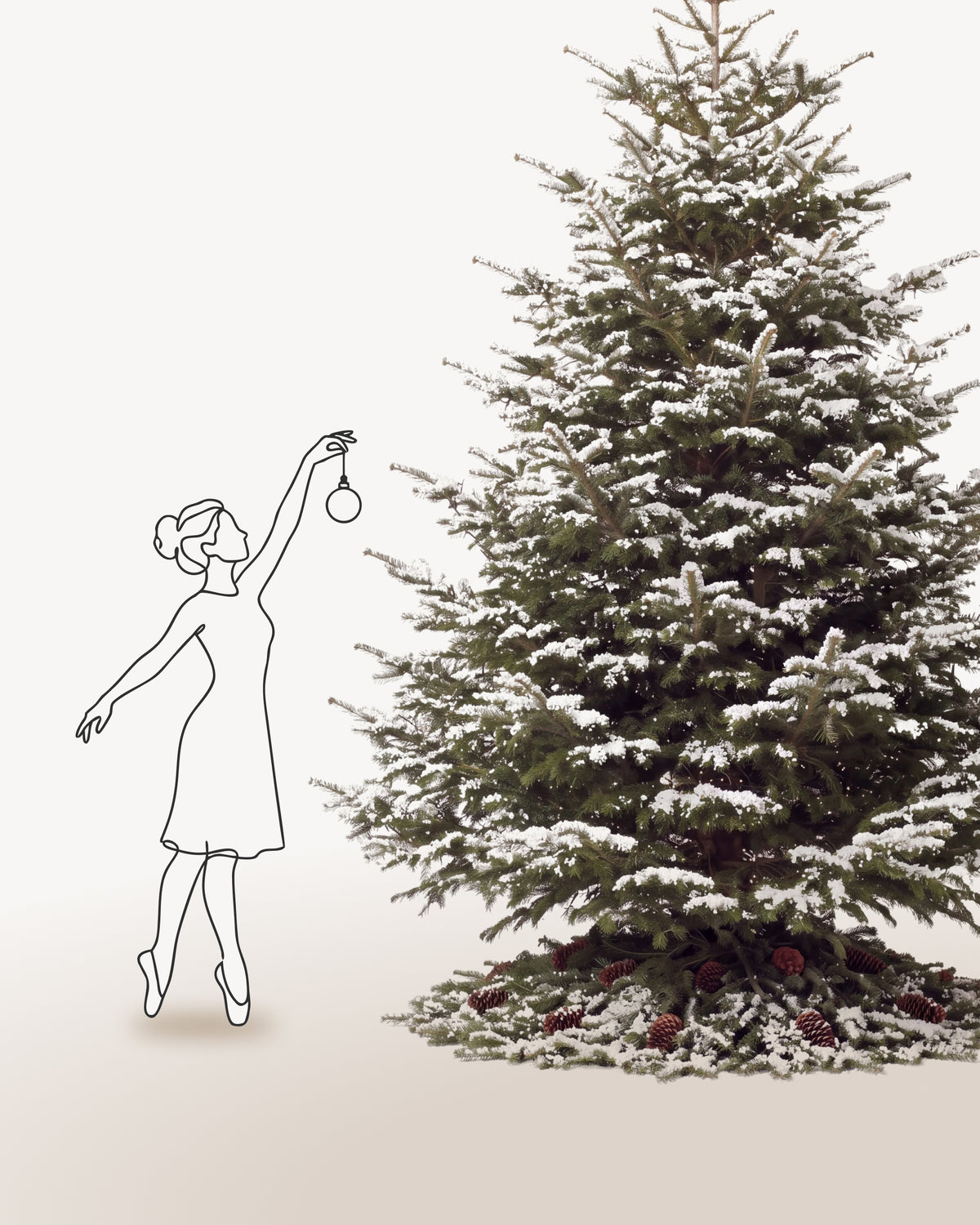 Sapin de Noël Forêt de 350 cm représenté à l'échelle à côté de silhouettes, pour juger de sa hauteur 
