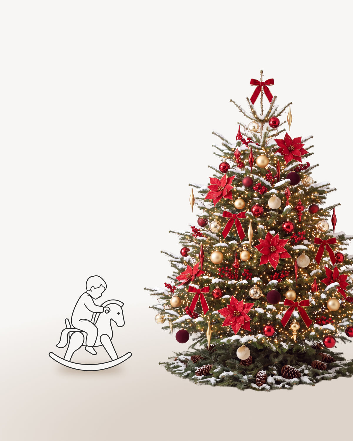 Sapin de Noël Grand Apparat Opéra de 250 cm représenté à l'échelle à côté de silhouettes, pour juger de sa hauteur 