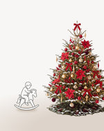 Sapin de Noël Grand Apparat Opéra de 250 cm représenté à l'échelle à côté de silhouettes, pour juger de sa hauteur 