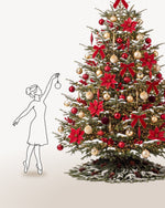 Sapin de Noël Grand Apparat Opéra de 350 cm représenté à l'échelle à côté de silhouettes, pour juger de sa hauteur 