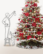 Sapin de Noël Grand Apparat Opéra de 400 cm représenté à l'échelle à côté de silhouettes, pour juger de sa hauteur 