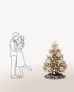 Sapin de Noël Grand Apparat Sacré-Cœur de 150 cm représenté à l'échelle à côté de silhouettes, pour juger de sa hauteur 