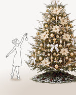 Sapin de Noël Grand Apparat Sacré-Cœur de 350 cm représenté à l'échelle à côté de silhouettes, pour juger de sa hauteur 