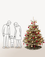 Sapin de Noël Parure Opéra de 200 cm représenté à l'échelle à côté de silhouettes, pour juger de sa hauteur 