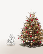 Sapin de Noël Parure Opéra de 250 cm représenté à l'échelle à côté de silhouettes, pour juger de sa hauteur 