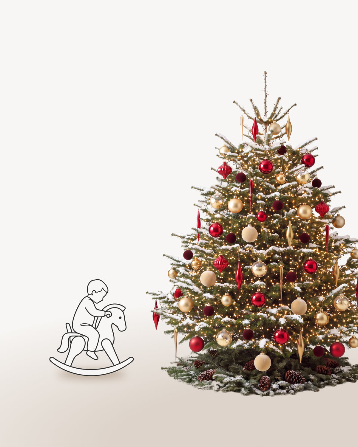 Sapin de Noël Parure Opéra de 250 cm représenté à l'échelle à côté de silhouettes, pour juger de sa hauteur 