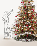 Sapin de Noël Parure Opéra de 400 cm représenté à l'échelle à côté de silhouettes, pour juger de sa hauteur 