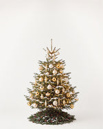 Sapin de Noël Parure Sacré-Cœur de 150 cm : boules or et ivoire, pampilles et guirlande blanc chaud 