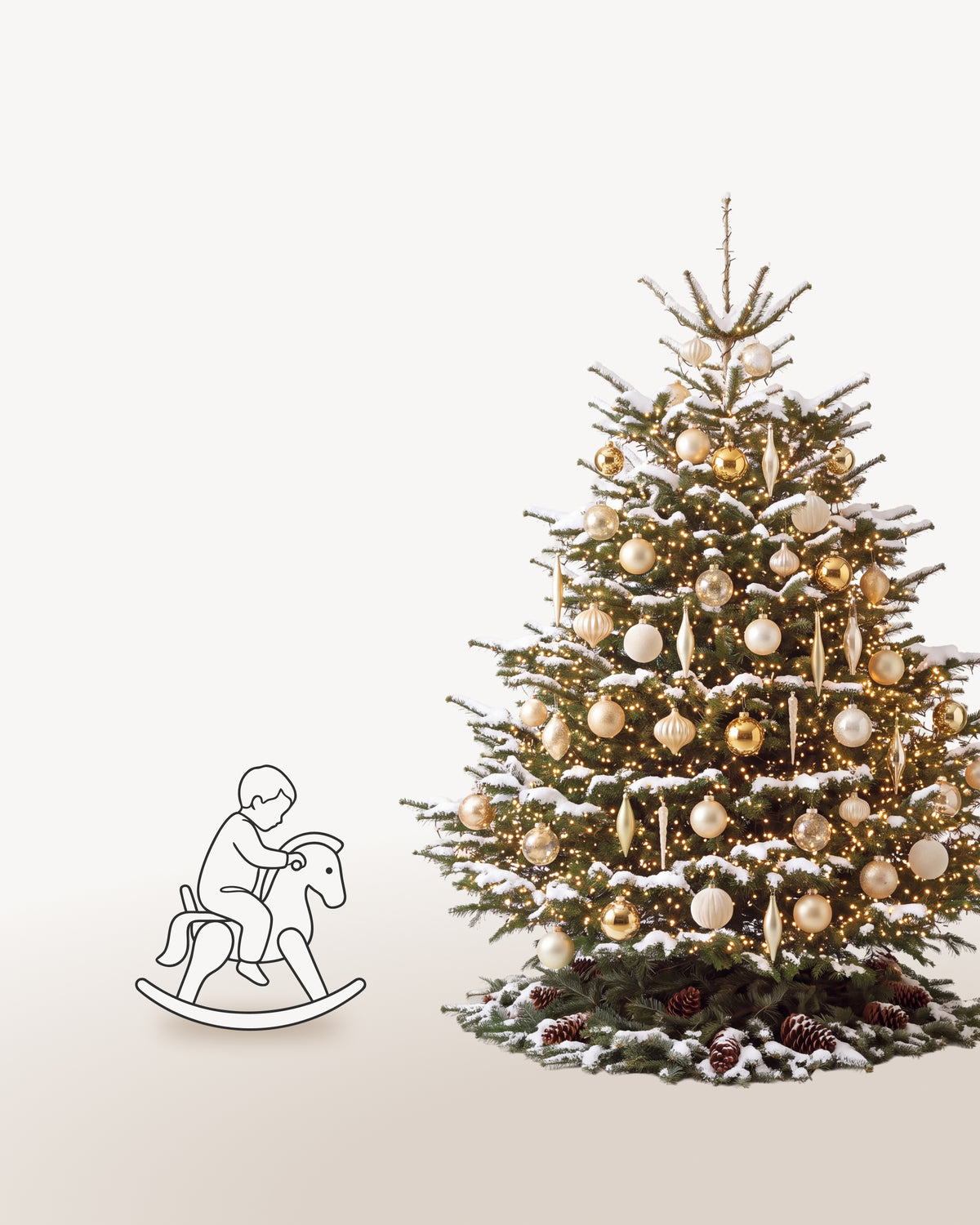 Sapin de Noël Parure Sacré-Cœur de 250 cm représenté à l'échelle à côté de silhouettes, pour juger de sa hauteur 